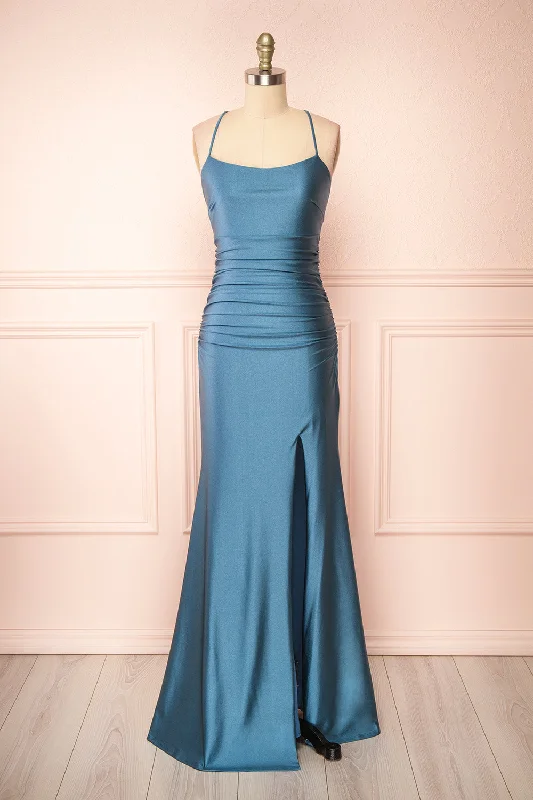 Bridesmaid dress that is show-stopping designs -Sonia Blue Grey | Mermaid Maxi Dress w/ Slit Bridesmaid dress that is show-stopping designs -Sonia Blue Grey | Mermaid Maxi Dress w/ Slit