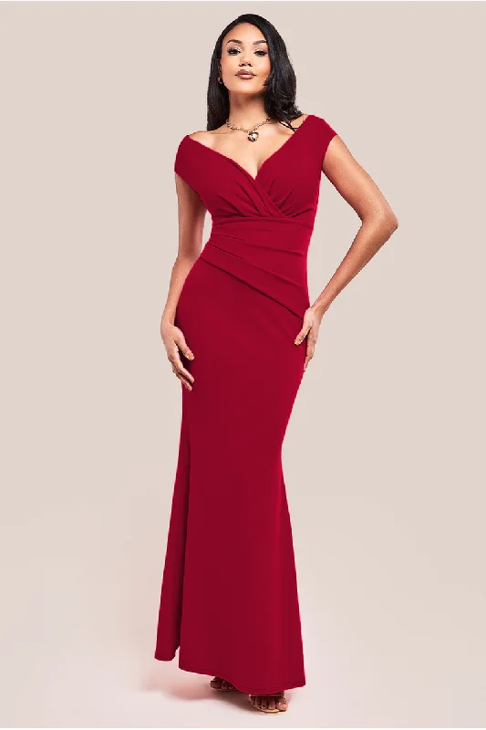 当当网Bardot Pleated Maxi Dress - Wine by Goddiva