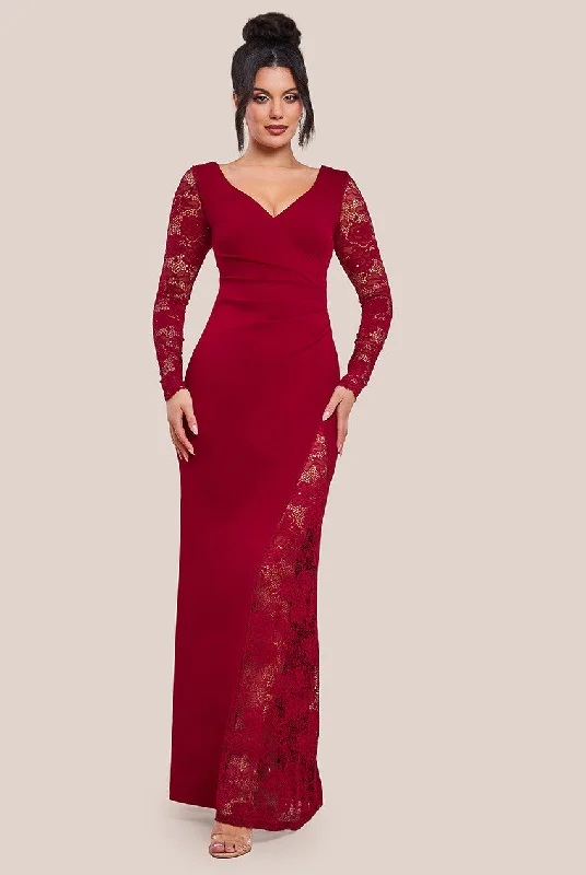 Bridesmaid dress: what styles to choose -Goddiva Scuba & Lace Wrap Maxi Dress - Wine Bridesmaid dress: what styles to choose -Goddiva Scuba & Lace Wrap Maxi Dress - Wine