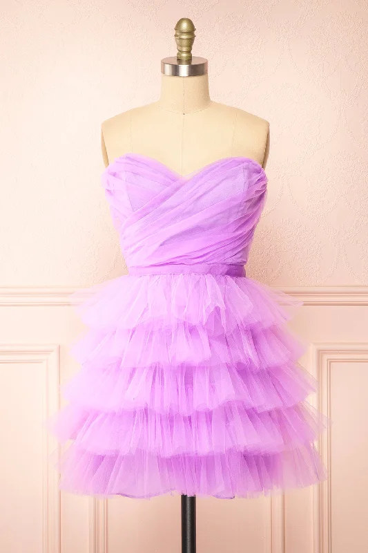 Dress for bridesmaid themed events styles -Myrah Lavender | Strapless Tiered Tulle Short Dress Dress for bridesmaid themed events styles -Myrah Lavender | Strapless Tiered Tulle Short Dress