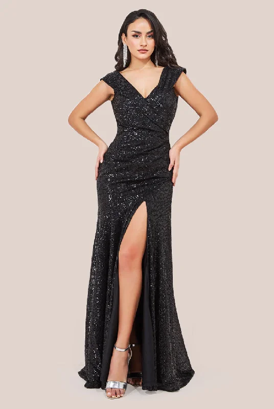 sexy mermaid bridesmaid dresses for hourglass figures-Goddiva Bardot Sequin Pleated Maxi Dress - Black sexy mermaid bridesmaid dresses for hourglass figures-Goddiva Bardot Sequin Pleated Maxi Dress - Black