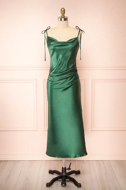 Dress for bridesmaid formal black tie affairs -Elyse Green | Cowl Neck Midi Dress