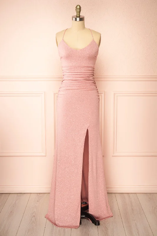 classic black bridesmaid dresses for elegance-Samira Pink | Sparkly Mermaid Maxi Dress w/ Slit classic black bridesmaid dresses for elegance-Samira Pink | Sparkly Mermaid Maxi Dress w/ Slit