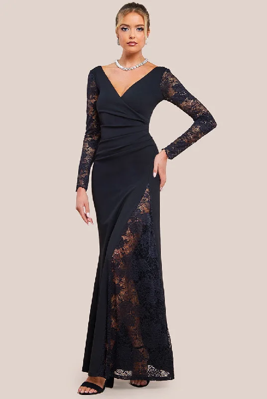 Bridesmaid dress: care tips cleaning guide -Goddiva Scuba & Lace Wrap Maxi Dress - Black Bridesmaid dress: care tips cleaning guide -Goddiva Scuba & Lace Wrap Maxi Dress - Black