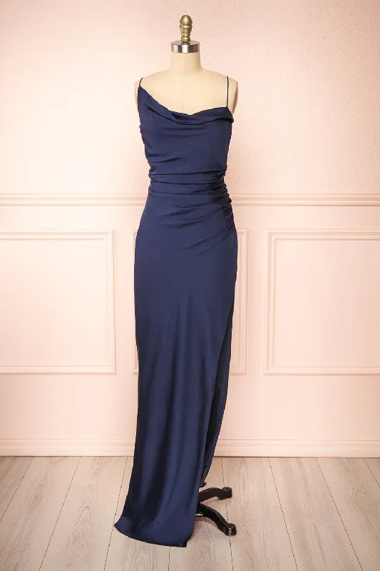 Bridesmaid dress: how to find the right one -Sevika Navy | Maxi Satin Dress w/ Cowl Neck Bridesmaid dress: how to find the right one -Sevika Navy | Maxi Satin Dress w/ Cowl Neck