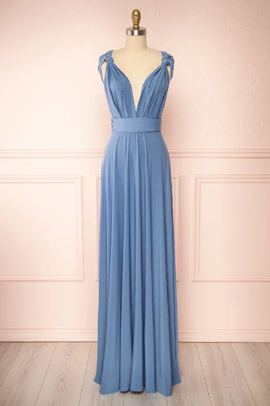Bridesmaid dress pear shape body type -Violaine Blue | Convertible Maxi Dress