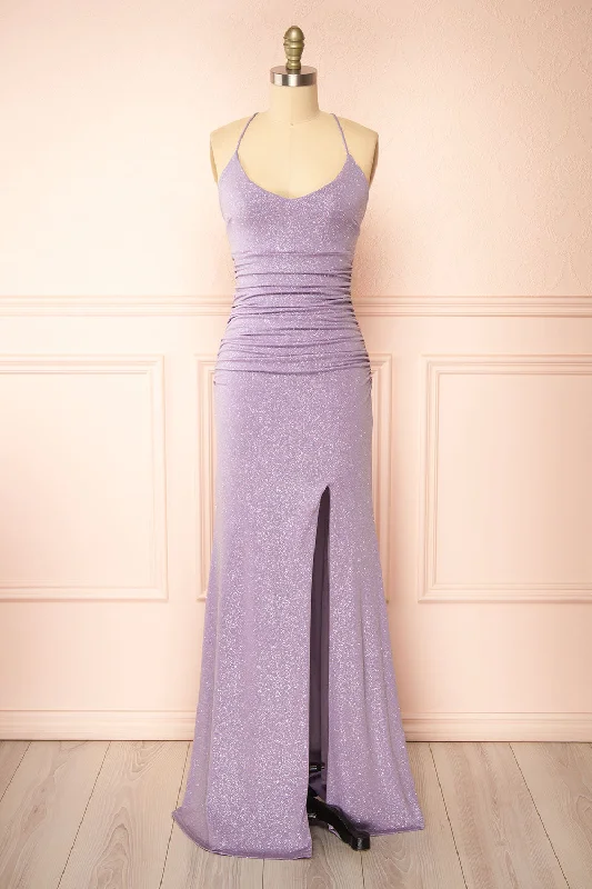 Bridesmaid dress that makes standout looks -Samira Lavender | Sparkly Mermaid Maxi Dress w/ Slit Bridesmaid dress that makes standout looks -Samira Lavender | Sparkly Mermaid Maxi Dress w/ Slit