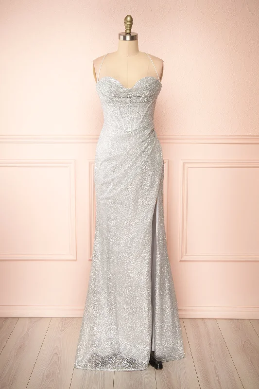 Dress for bridesmaid stylish appearance today -Frosti Silver | Sparkly Cowl Neck Maxi Dress Dress for bridesmaid stylish appearance today -Frosti Silver | Sparkly Cowl Neck Maxi Dress