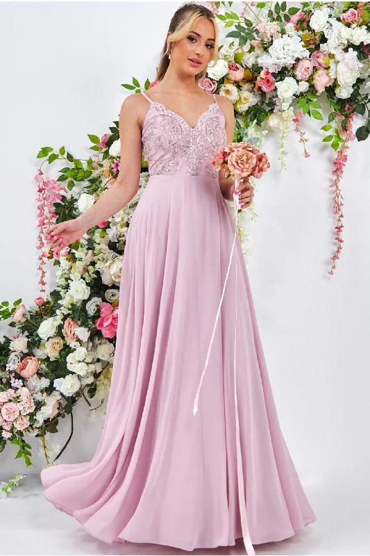elegant satin bridesmaid dresses for formal nights-Goddiva Scallop Lace Chiffon Maxi Dress - Blush elegant satin bridesmaid dresses for formal nights-Goddiva Scallop Lace Chiffon Maxi Dress - Blush