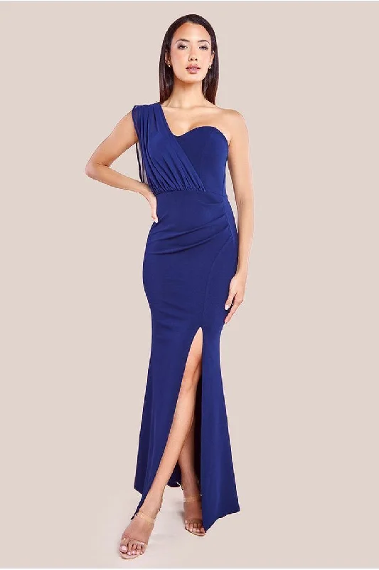 Bridesmaid dress that attention-grabbing looks -Goddiva One Shoulder Front Split Maxi Dress - Navy Bridesmaid dress that attention-grabbing looks -Goddiva One Shoulder Front Split Maxi Dress - Navy