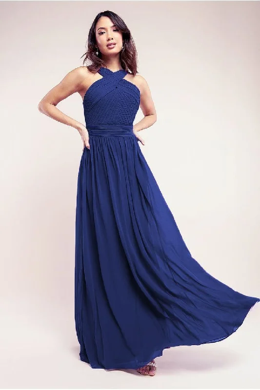 Bridesmaid dress: feel confident wear them -Goddiva Halter Neck Chiffon Maxi Dress - Navy Bridesmaid dress: feel confident wear them -Goddiva Halter Neck Chiffon Maxi Dress - Navy