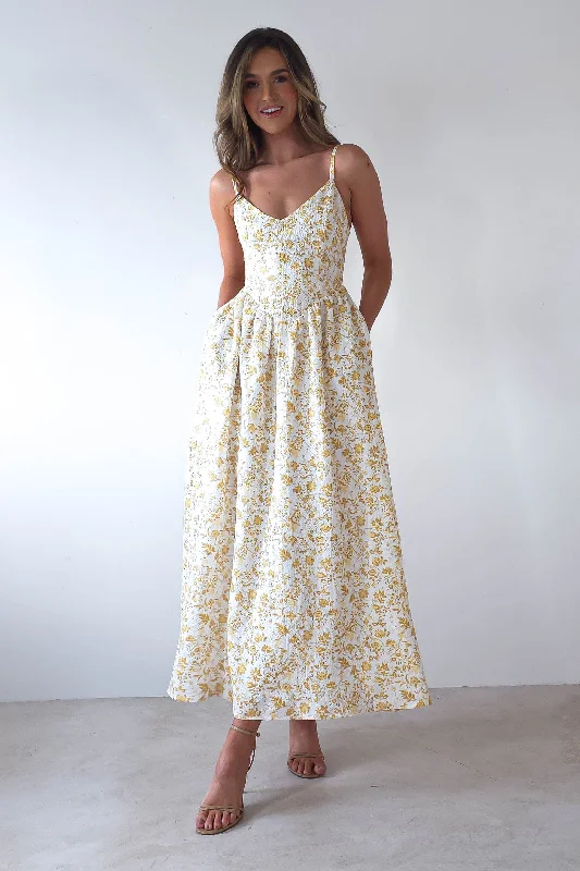 Graduation dress reflects you great now--Carolyn Floral Print Maxi Dress | Yellow Print Graduation dress reflects you great now--Carolyn Floral Print Maxi Dress | Yellow Print