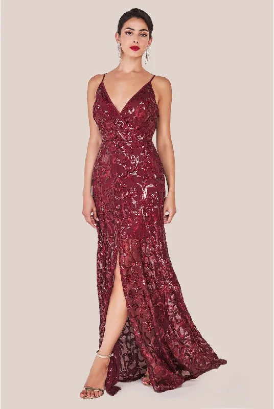 tulle bridesmaid dresses for a princess look-Goddiva Iridescent Sequin Maxi With Front Split - Burgundy tulle bridesmaid dresses for a princess look-Goddiva Iridescent Sequin Maxi With Front Split - Burgundy