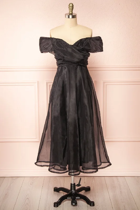 Bridesmaid dress: outfit ideas for events -Holly Black | Off-Shoulder Organza Midi Dress Bridesmaid dress: outfit ideas for events -Holly Black | Off-Shoulder Organza Midi Dress
