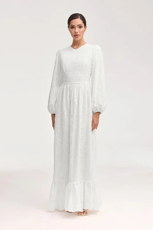 Graduation dress casual gathering wow--Luciana White Eyelet Maxi Dress