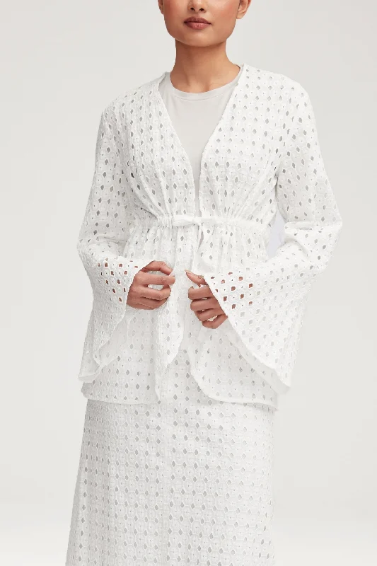 Graduation dress makes you great now--Mamba White Eyelet Tie Front Top