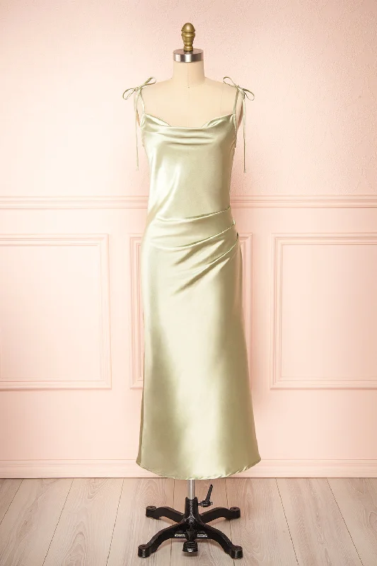 Bridesmaid dress pear shape body type -Elyse Sage | Cowl Neck Midi Dress