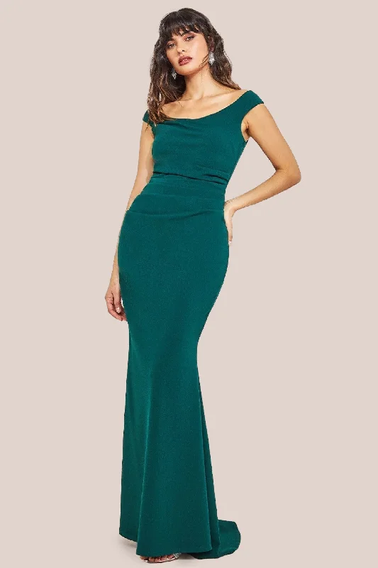 博客园Off The Shoulder Scuba Maxi Dress - Emerald Green by Goddiva