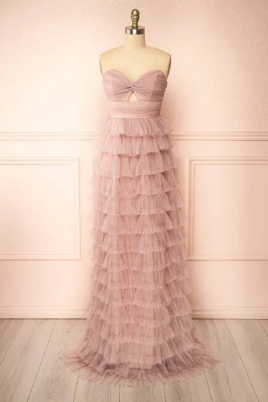 Bridesmaid dress abstract design art style -Qila Mauve | Strapless Tulle Ruffled Dress Bridesmaid dress abstract design art style -Qila Mauve | Strapless Tulle Ruffled Dress