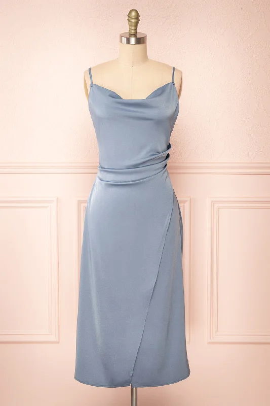 Bridesmaid dress: the perfect fit for event -Chloe Blue Grey | Cowl Neck Satin Midi Slip Dress Bridesmaid dress: the perfect fit for event -Chloe Blue Grey | Cowl Neck Satin Midi Slip Dress