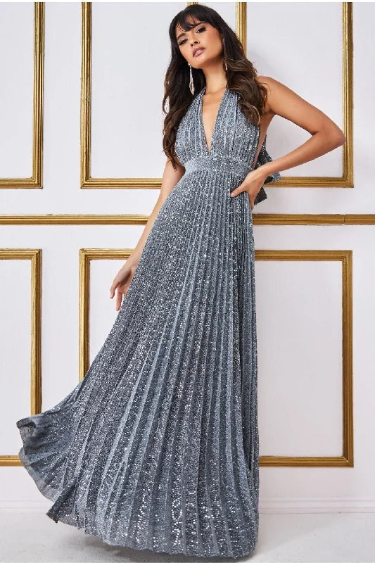 sparkly bridesmaid dresses for glamorous look-Goddiva Plunge Halterneck Sequin Lurex Maxi - Silver sparkly bridesmaid dresses for glamorous look-Goddiva Plunge Halterneck Sequin Lurex Maxi - Silver