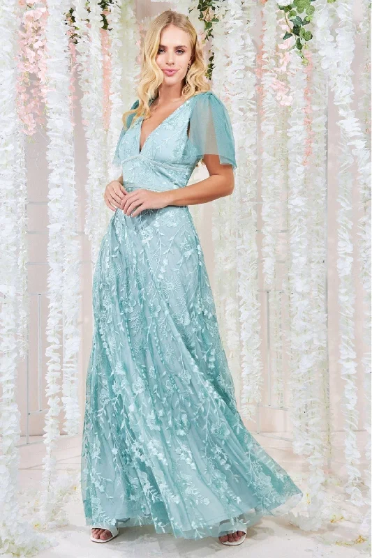 Bridesmaid dress that is impressive online -Embroidered Lace Maxi Flutter Sleeves - Sage Green by Goddiva Bridesmaid dress that is impressive online -Embroidered Lace Maxi Flutter Sleeves - Sage Green by Goddiva