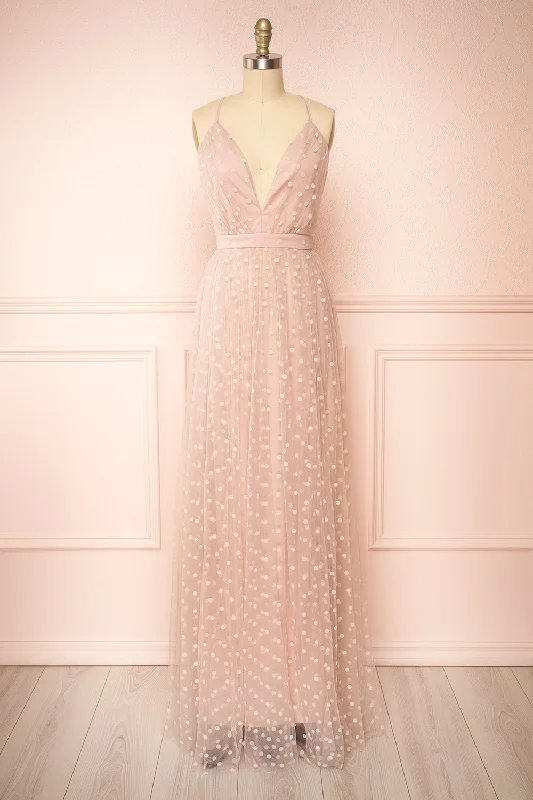 Dress for bridesmaid radiant style online -Margarida | Polka Dot Pink Tulle Maxi Dress Dress for bridesmaid radiant style online -Margarida | Polka Dot Pink Tulle Maxi Dress