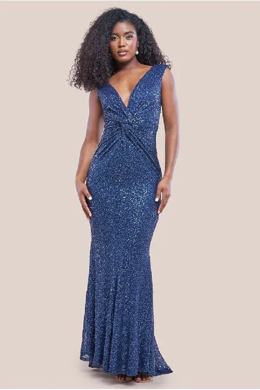 backless bridesmaid dresses for daring look-Goddiva Twisted Front Sequin Maxi Dress - Navy backless bridesmaid dresses for daring look-Goddiva Twisted Front Sequin Maxi Dress - Navy