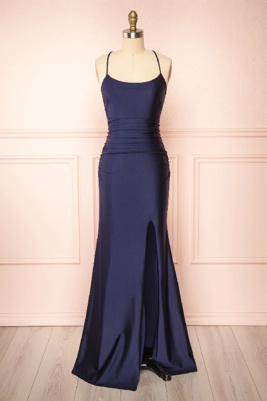 Bridesmaid dress with sweetheart neckline design -Sonia Navy | Mermaid Maxi Dress w/ Slit Bridesmaid dress with sweetheart neckline design -Sonia Navy | Mermaid Maxi Dress w/ Slit