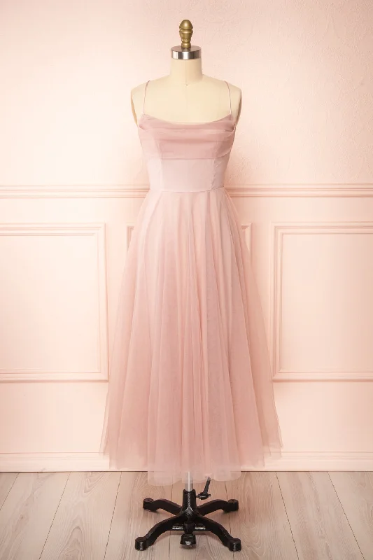 Bridesmaid dress from small business shop -Valerie Blush | A-Line Tulle Midi Dress