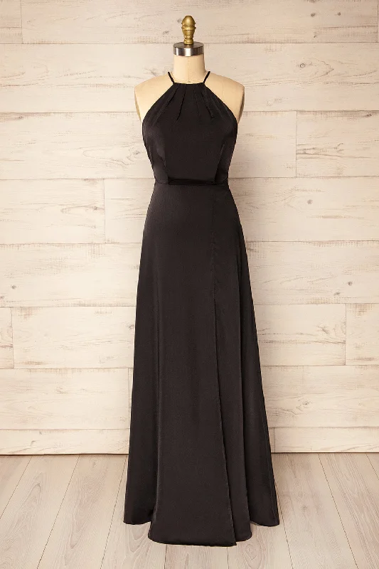 Bridesmaid dress with sleeves for fall -Versailles | Black Maxi Dress w/ Laced Back Bridesmaid dress with sleeves for fall -Versailles | Black Maxi Dress w/ Laced Back