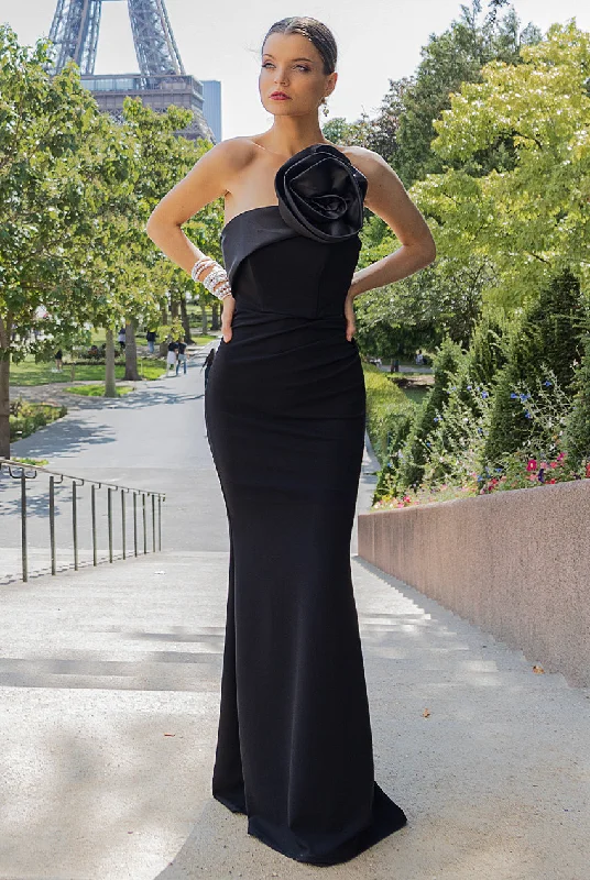 Bridesmaid dress charitable aspect gives -Satin Corsage Scuba Crepe Maxi Dress - Black by Goddiva Bridesmaid dress charitable aspect gives -Satin Corsage Scuba Crepe Maxi Dress - Black by Goddiva