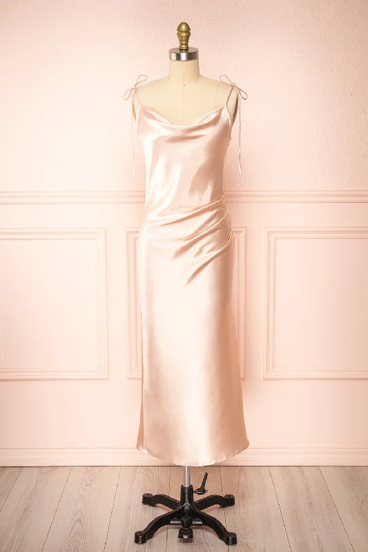 Bridesmaid dress that is timeless designs -Elyse Blush | Cowl Neck Midi Dress