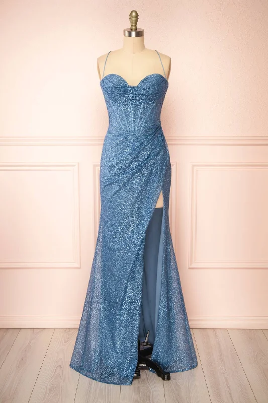 Bridesmaid dress dancing all night style -Frosti Blue Grey | Sparkly Cowl Neck Maxi Dress Bridesmaid dress dancing all night style -Frosti Blue Grey | Sparkly Cowl Neck Maxi Dress