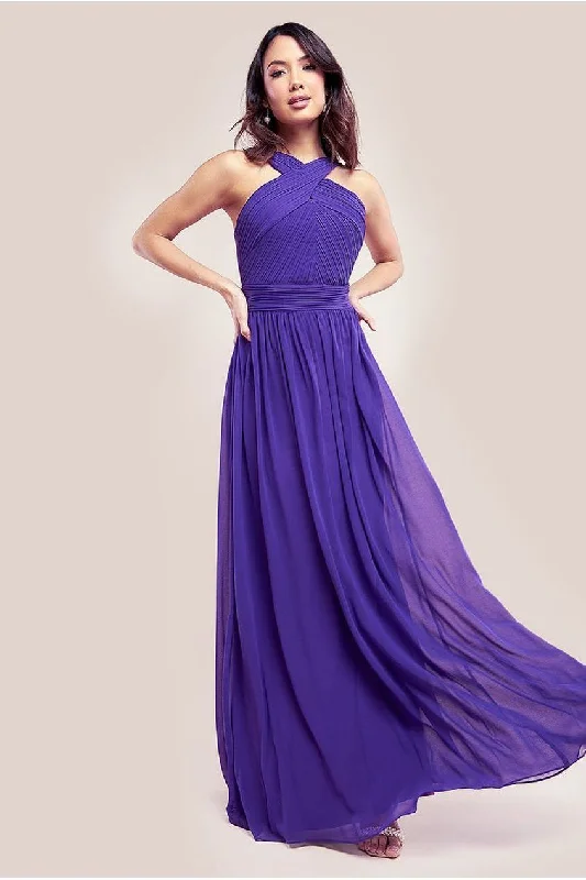 two-piece bridesmaid dresses with skirts-Halter Neck Chiffon Maxi Dress - Purple by Goddiva two-piece bridesmaid dresses with skirts-Halter Neck Chiffon Maxi Dress - Purple by Goddiva