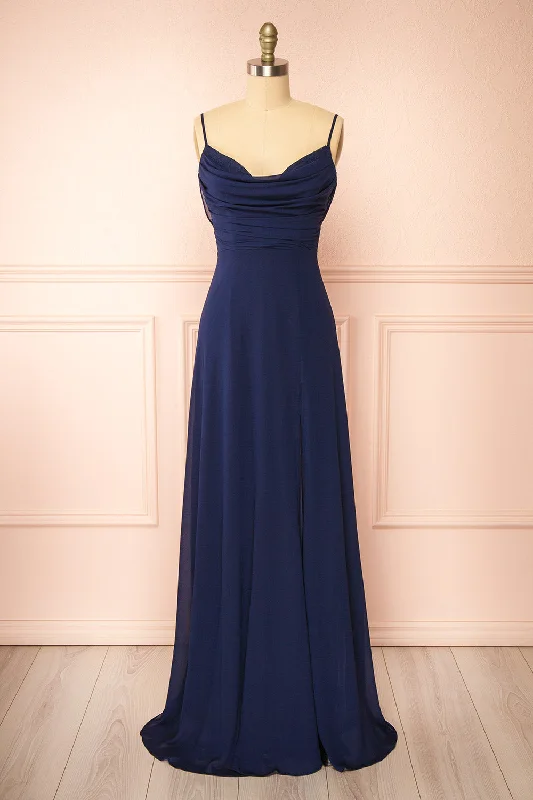 Dress for bridesmaid celebratory events themes -Kieran Navy | A-Line Maxi Dress w/ Lace Dress for bridesmaid celebratory events themes -Kieran Navy | A-Line Maxi Dress w/ Lace