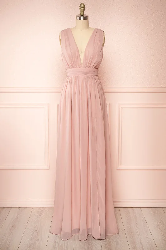 cheap bridesmaid dresses under $100-​Animos Taupe | V-Neck Maxi Dress
