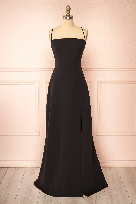 Dress for bridesmaid fall season colors -Izabella Black | A-line Maxi Dress w/ Open Back Dress for bridesmaid fall season colors -Izabella Black | A-line Maxi Dress w/ Open Back