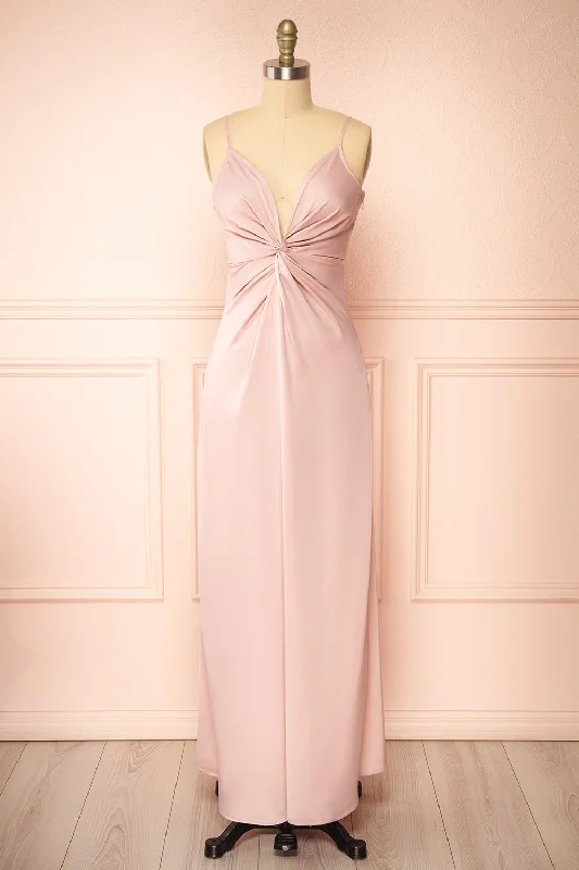 Bridesmaid dress that is stunning styles -Deborah | Maxi Pink Dress w/ Deep Neckline Bridesmaid dress that is stunning styles -Deborah | Maxi Pink Dress w/ Deep Neckline