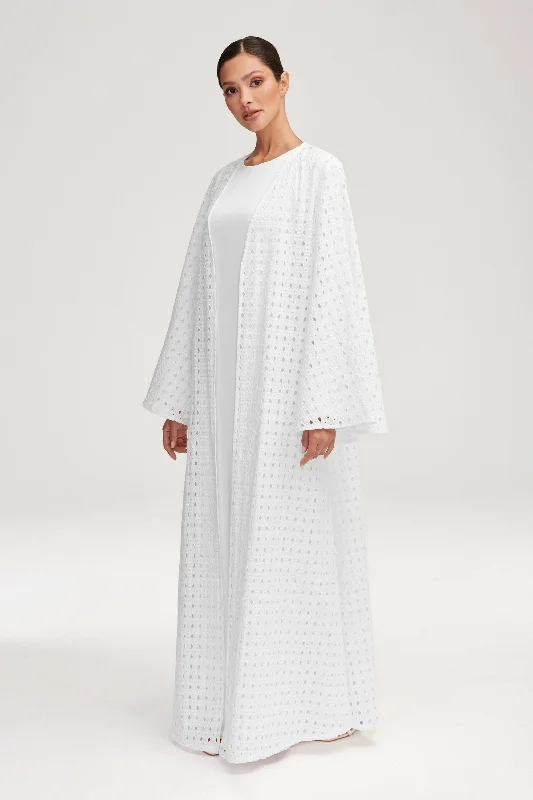 Graduation dress holiday fun style now--Nabila White Eyelet Open Abaya