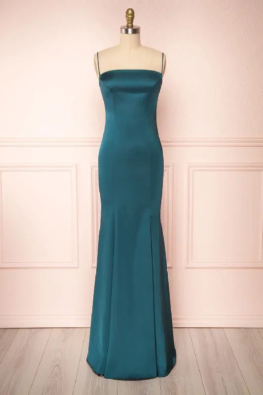 Bridesmaid dress eco-friendly online now -Naomie Emerald | Silky Mermaid Gown