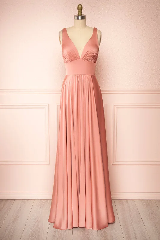 Dress for bridesmaid convivial atmosphere theme -Johanie Pink | Satin Maxi Dress