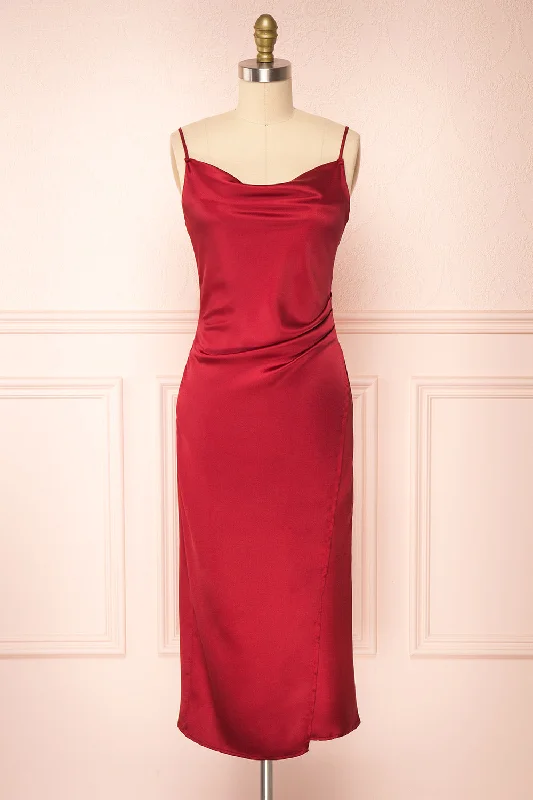 Bridesmaid dress that is impressive online -Chloe Wine | Cowl Neck Satin Slip Dress