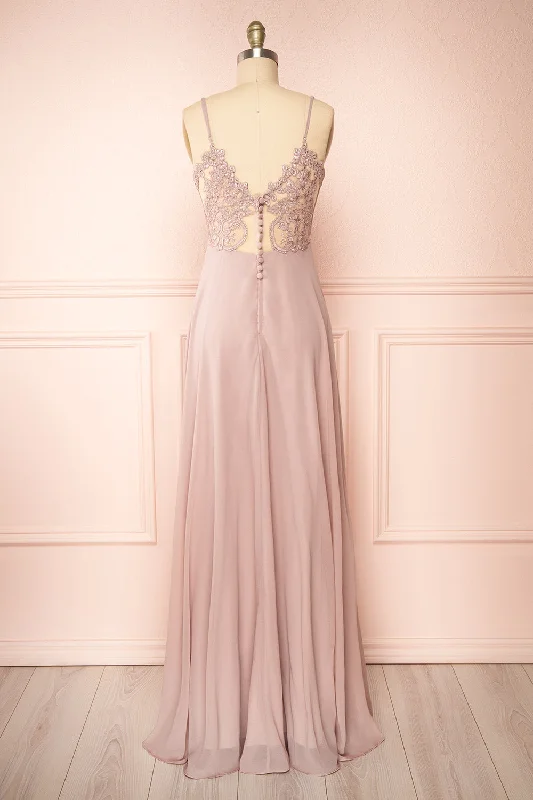 Dress for bridesmaid modern styles now -Peggie Mauve | Chiffon Maxi Dress w/ Back Embroidery Dress for bridesmaid modern styles now -Peggie Mauve | Chiffon Maxi Dress w/ Back Embroidery