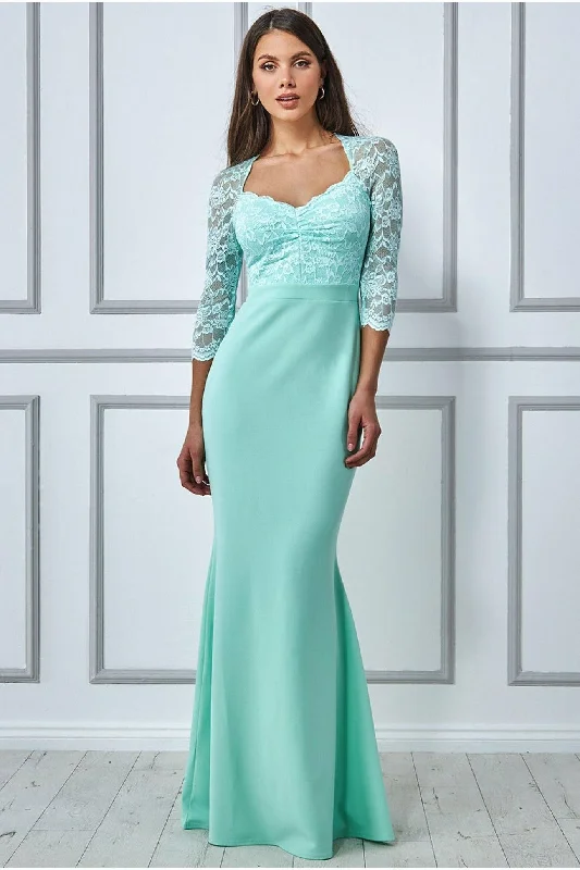 best bridesmaid dresses for summer weddings-Lace Bodice Maxi Dress With Sleeves - Mint by Goddiva best bridesmaid dresses for summer weddings-Lace Bodice Maxi Dress With Sleeves - Mint by Goddiva