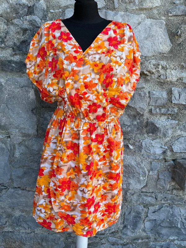 Party dress that is timeless -80s red&brown floral dress  uk 10