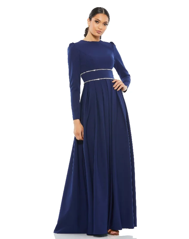 evening gowns with side ruching-A-Line Rhinestone Waist Evening Gown