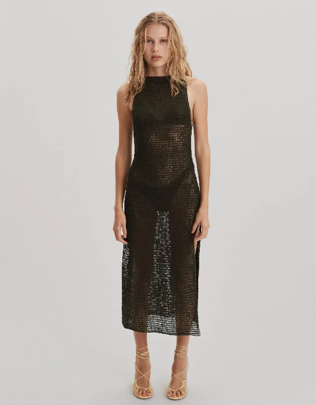 Party dress: day to night -Sybil Crochet Cotton Dress, Army