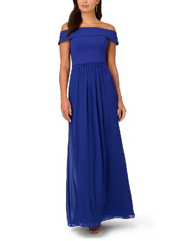 Party dress with a train detail -Adrianna Papell Crepe Chiffon Gown