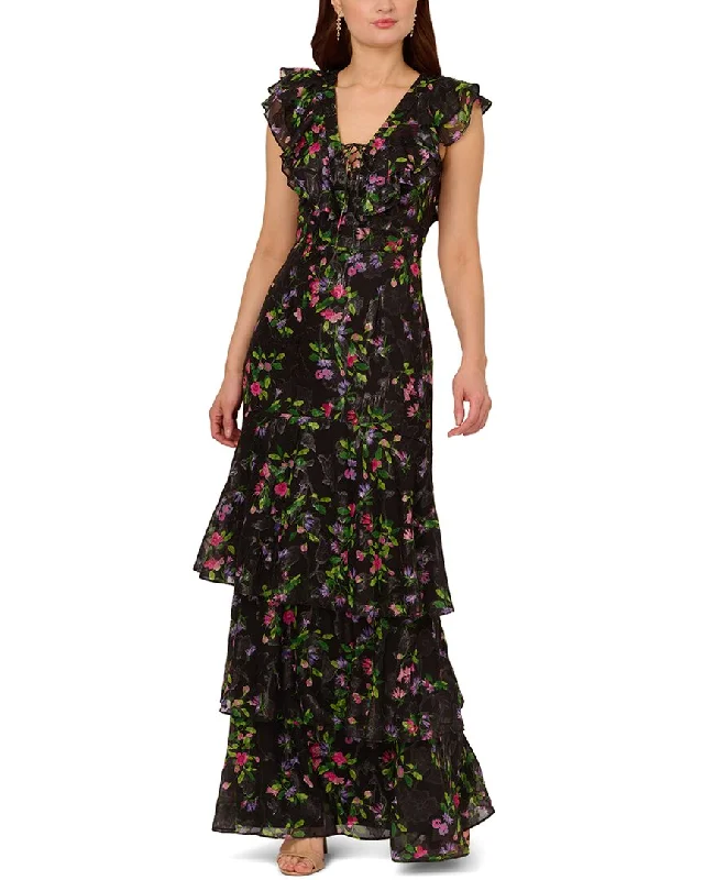 Party dress: how to feel confident -Adrianna Papell Flutter Tiered Chiffon Gown